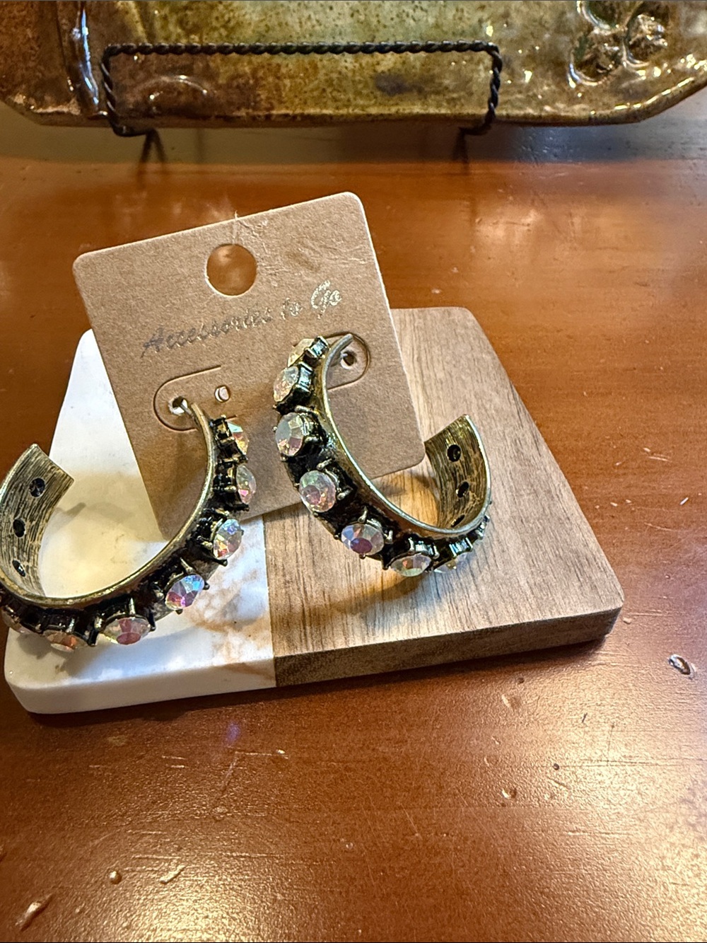Iridescent Crystal Hoop Earrings - Gold Finish